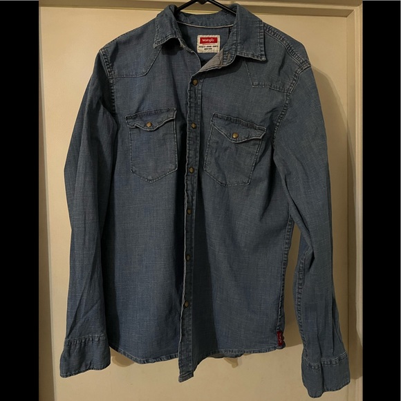 Wrangler Other - Light Blue Pearl Snap Denim Button Up